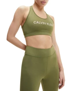 Flash Sale 🔔 Calvin Klein Medium Impact Sports Bra Capulet Olive 🎉