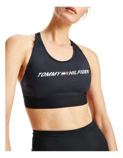Deals 💯 Tommy Hilfiger Mid Intensity Graphic Racer Bra In Black 😀