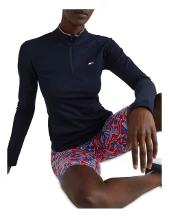 Brand new 🔥 Tommy Hilfiger Slim Half Zip Sorona Rib Top In Navy 🔔 -bra-accessories Shop unnamed file 416