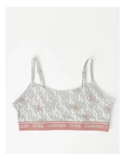 Promo 𧨠Calvin Klein Ck One Crossing Logo Cotton Unlined Bralette In Grey π