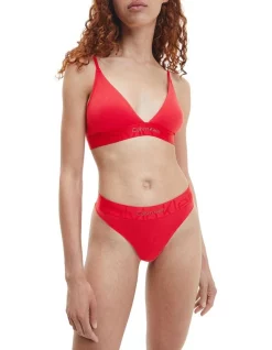 Brand new 🛒 Calvin Klein Embossed Icon Cotton Holiday Lightly Lined Triangle Bralette In Red 🌟